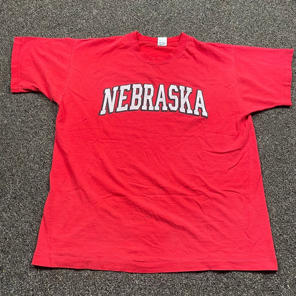 Vintage Fruit of the Loom Nebraska T Shirt XL Red 90s Collegiate Distressed Tee - Picture 1 of 9